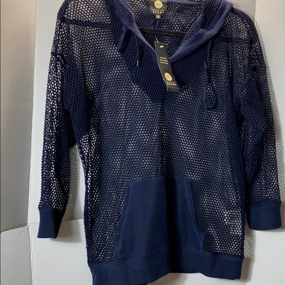 JNY-JONES NEW YORK FISHNET HOODIE TOP